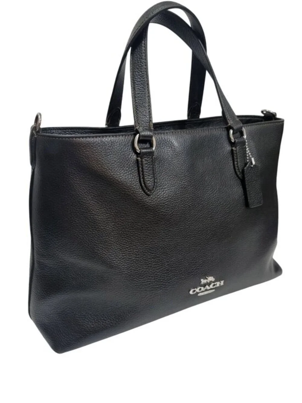 Coach Logan Black Pebbled Leather Carryall Logo Strap